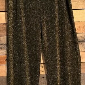 Halston Womens XL Pants Metallic Pull On Wide-Leg Gold Black Knit Night Out Club